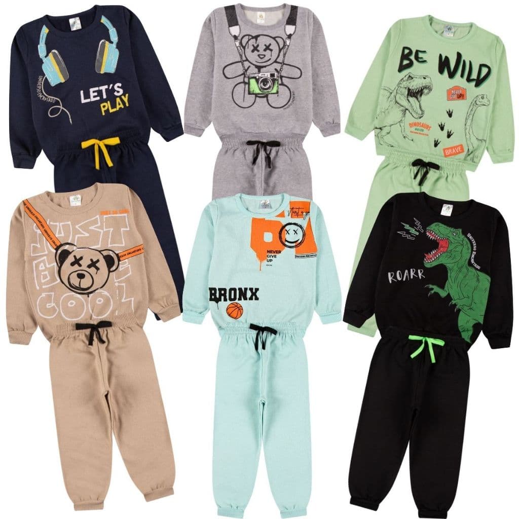 Kit Sortido 8 Peças de Roupas Masculino Infantil Inverno – 4 blusas casacos + 4 calças de 1 ao 10