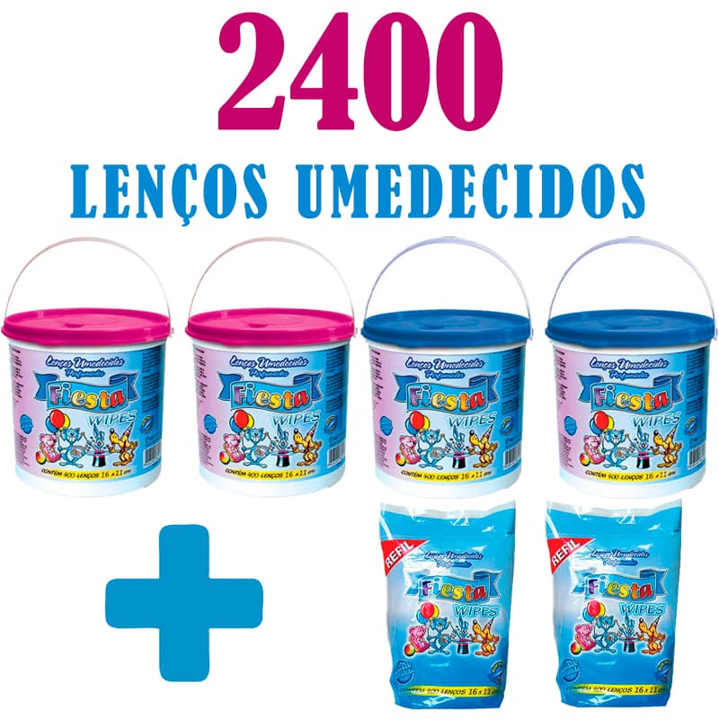 Kit 4 Baldes Lenços Umedecidos Fiesta + 2 Refil (2400 Lenços)