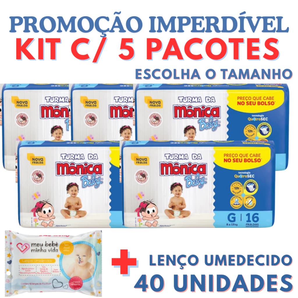 Fraldas Descartáveis + Sabonete e Lenço Umedecido | Promoção | P, M, G ou XG