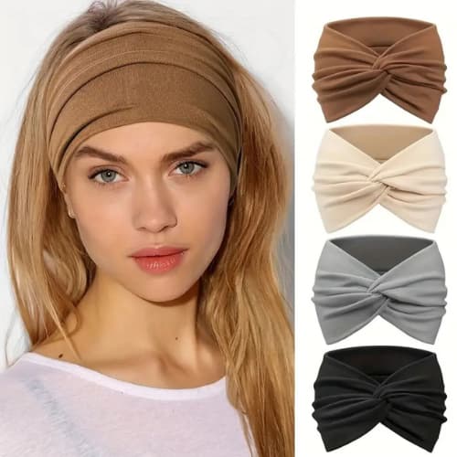 Faixas de Cabeça Larga- Mistura Macia, Estilo Turbante com Nó para Yoga, Corrida & Esportes
