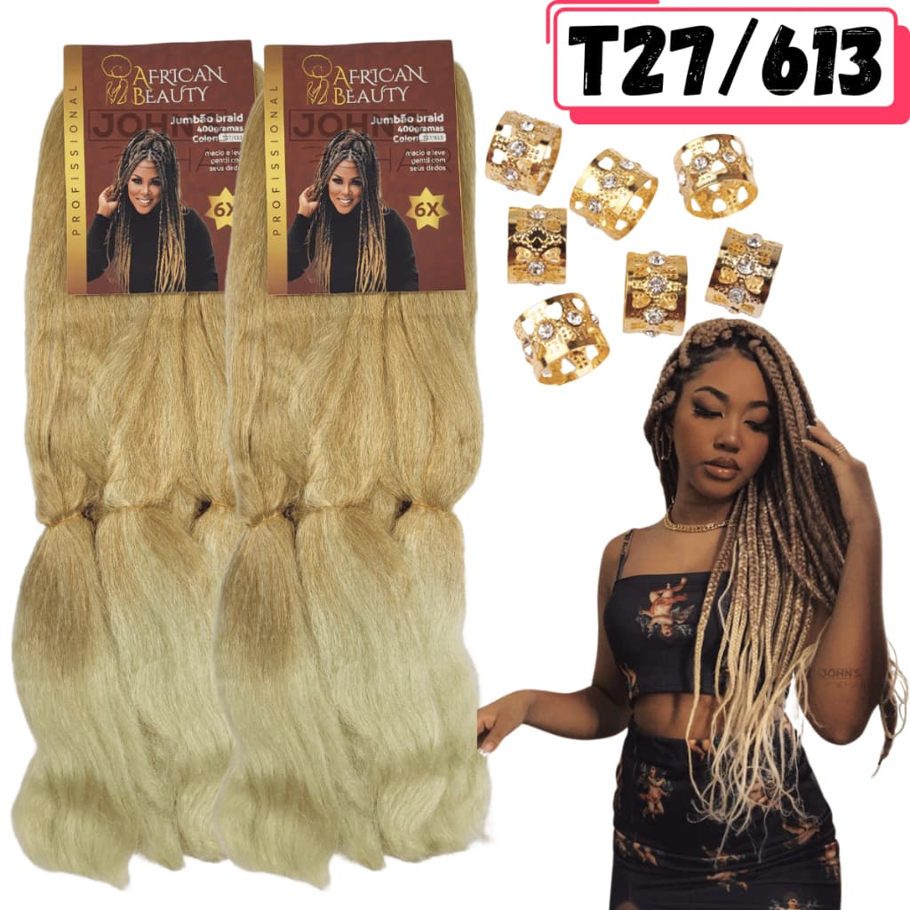 Kit 2 Cabelos Jumbo Jumbão Box Braids African Beauty Fibra Premium 400 Gramas + Anéis