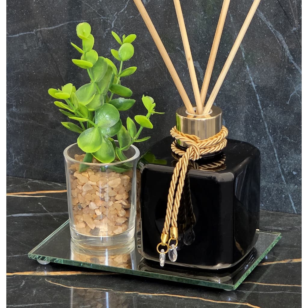 Kit Aromatizador de Ambiente Difusor Plastico Preto Dourado Enfeite Decorativo