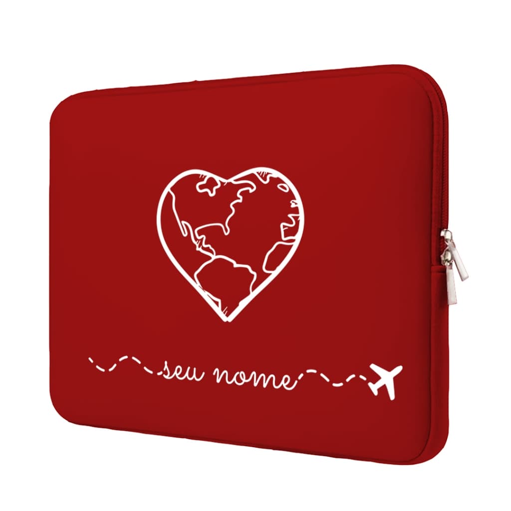 Capa Case Pasta Maleta para Notebook Neoprene Ultrabook 13.3/15.6/14/12/11/17/10 Personalizada com Nome Amo Viajar