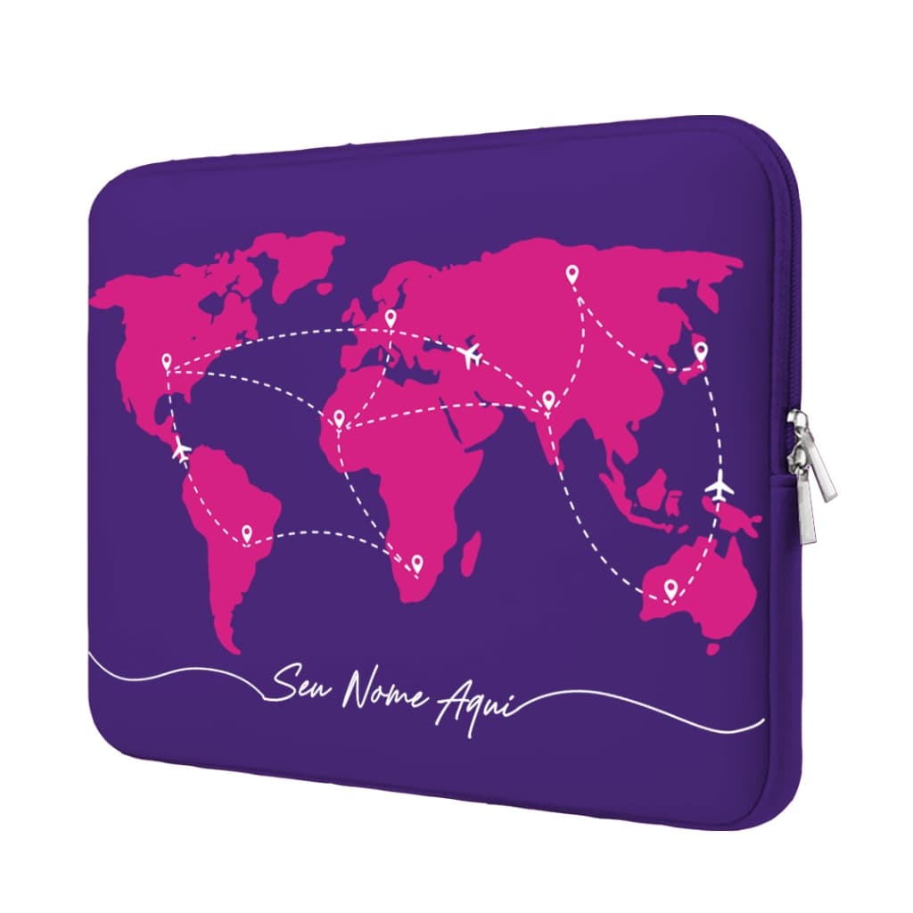 Capa Case Pasta Maleta para Notebook Neoprene Ultrabook 17/15.6/14/13.3/12/11/10 Personalizada com Nome Mapa