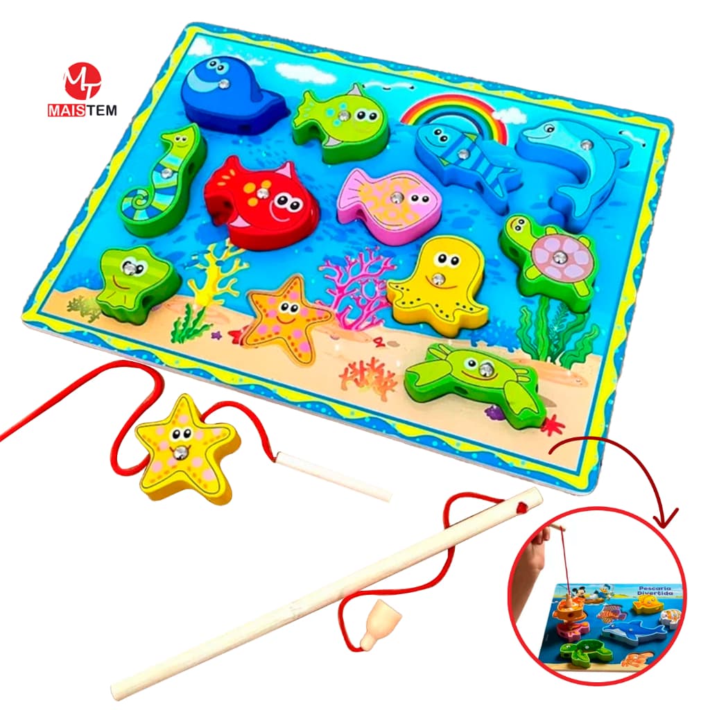 Pescaria Divertida Brinquedo MDF Pescaria de Ima Brinquedo de Madeira Educativo Cognitivo Montessori