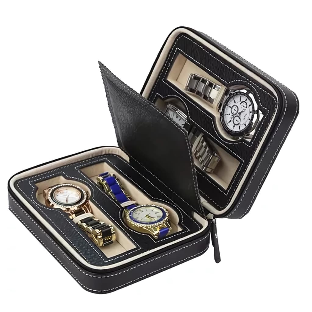 Porta Relógio Caixa Maleta P/4 Relógio Estojo Couro Luxo