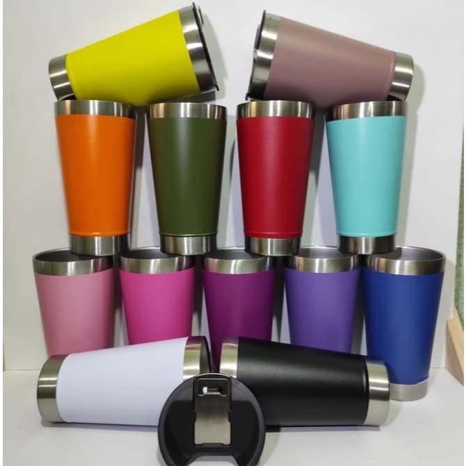 Copo Térmico colorido De Cerveja Inox C/ Tampa e abridor 473ml