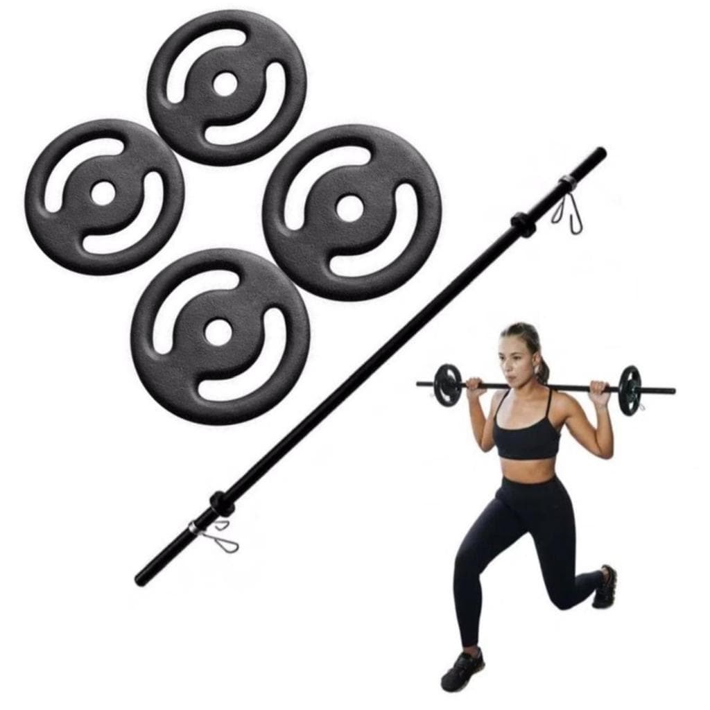 Kit Musculação Pump - Barra + Ate 20Kg De Anilhas Pintadas +Presilhas