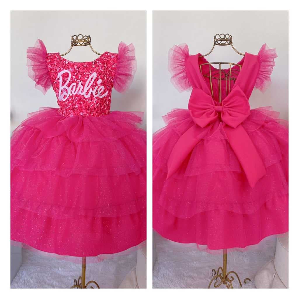 Vestido Infantil Luxuoso Boneca Festa com Glitter