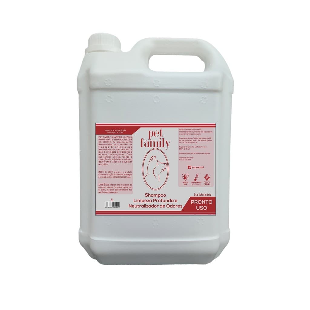 Shampoo Pet Family 5l Pronto Uso Limpeza Profunda Neutralizador de odores