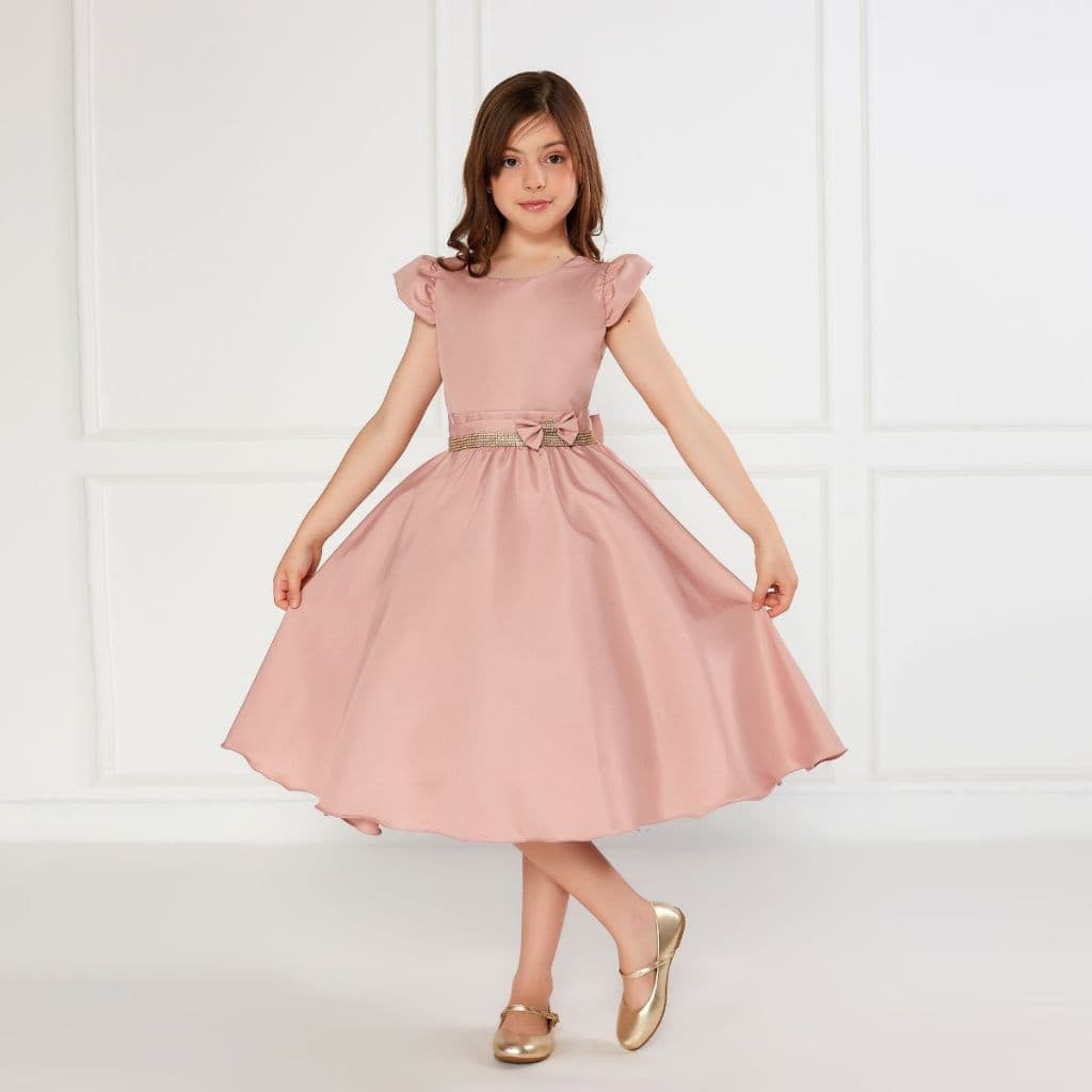 Vestido Casual Infantil Manga Cores Azul Royal Marinho Rosa Pink Vermelho Branco Amarelo Verde Preto Pedraria Elegante