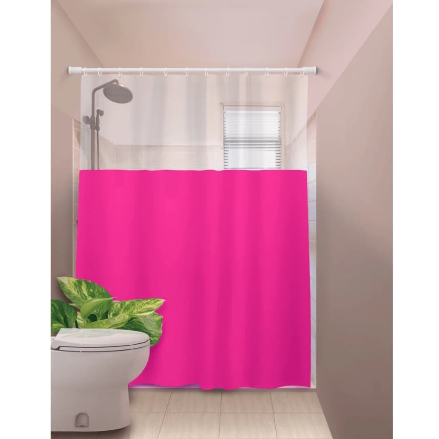 Cortina de Box Banheiro Com Visor Lisa 1,35 x 2m Rosa R.621C