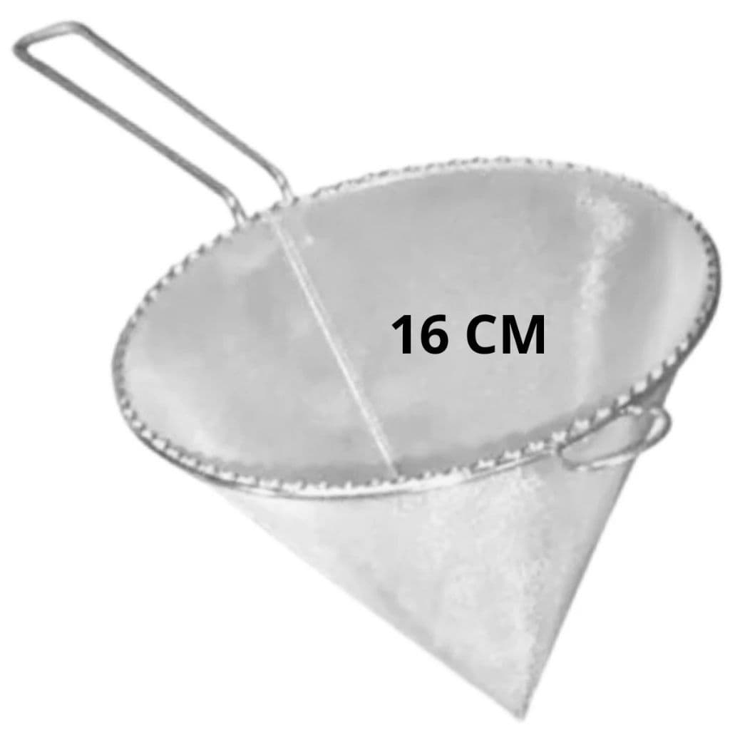 Coador Multiuso16cm Cônico Inox Tela Ultrafina Ideal Frituras Caldo, Suco, Chá  Filtragem de Óleo 805G