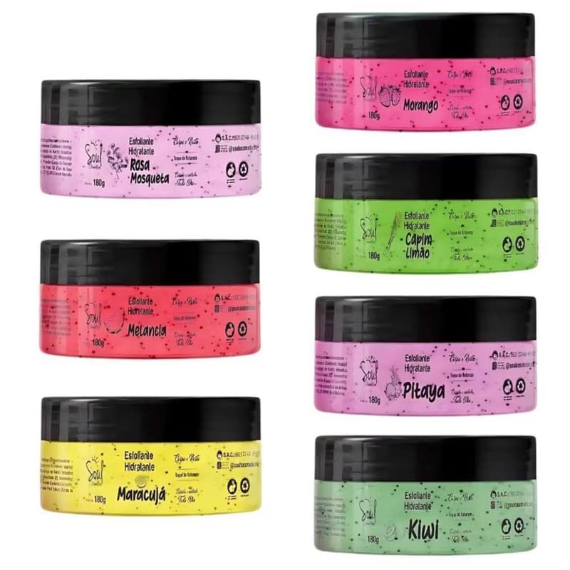 kit 12 Hidratante Esfoliante Corpo e Rosto 180g Soul Cosméticos + brinde
