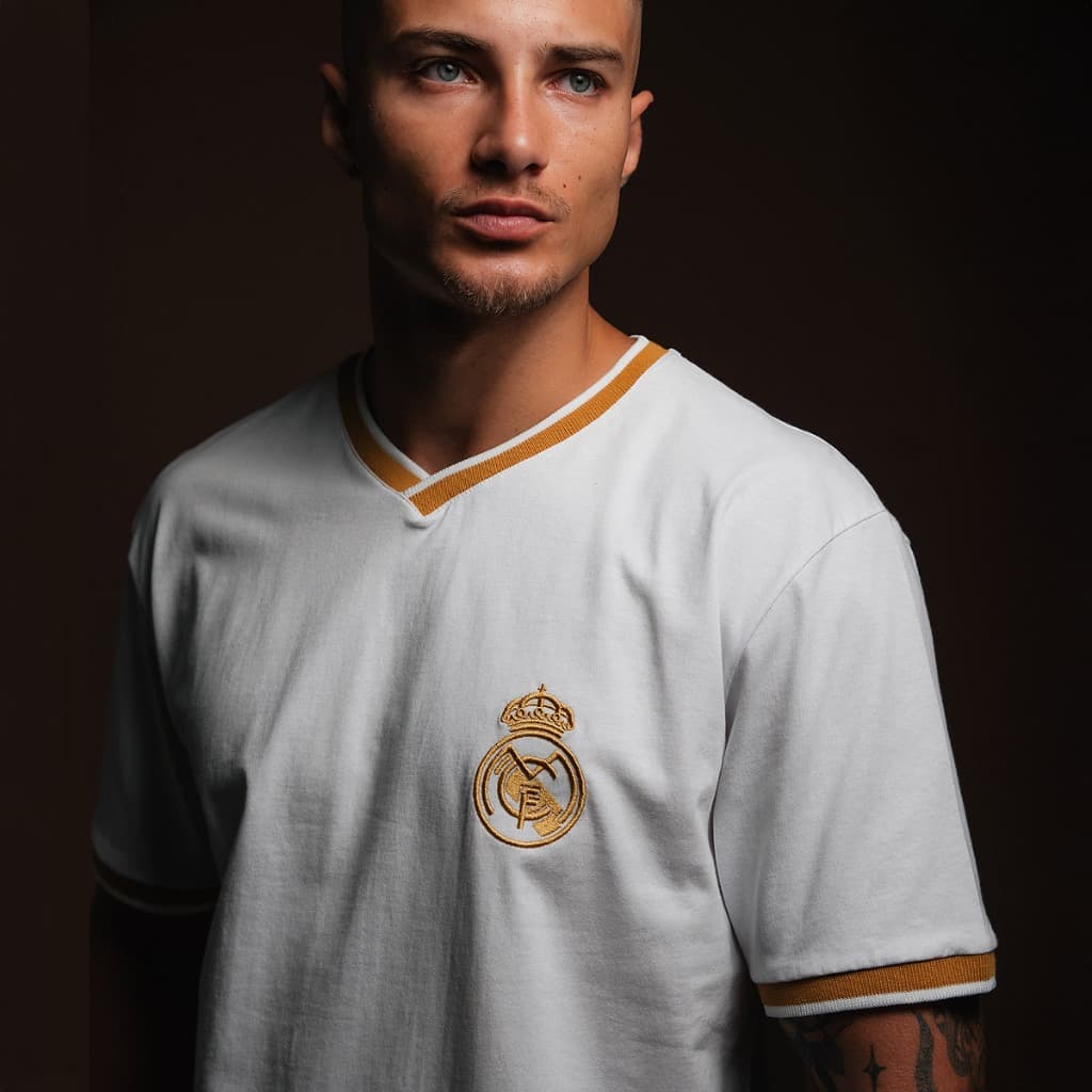 Camisa Real Madrid Torcedor Trending Branco e Dourado Masculina Oficial