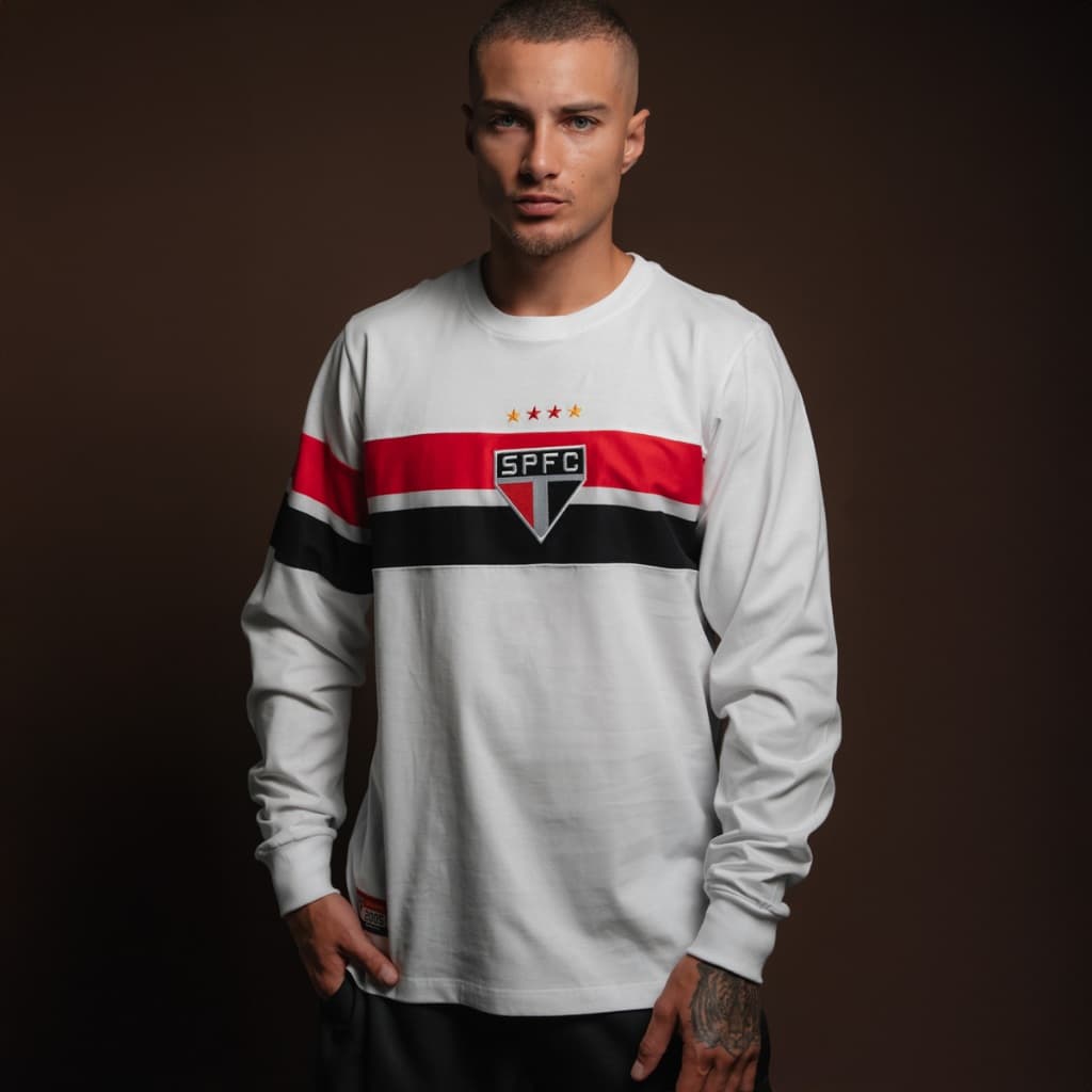 Camisa São Paulo 2005 Retrô Mundial Manga Longa Branca Oficial