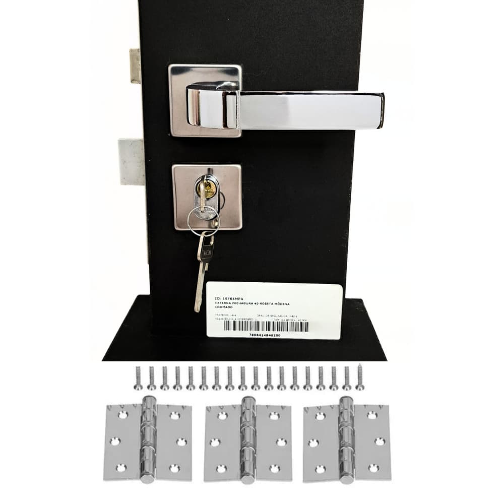 Fechadura Com Dobradiças Externa E Interna Para Quarto,Sala ou cozinha Mgm