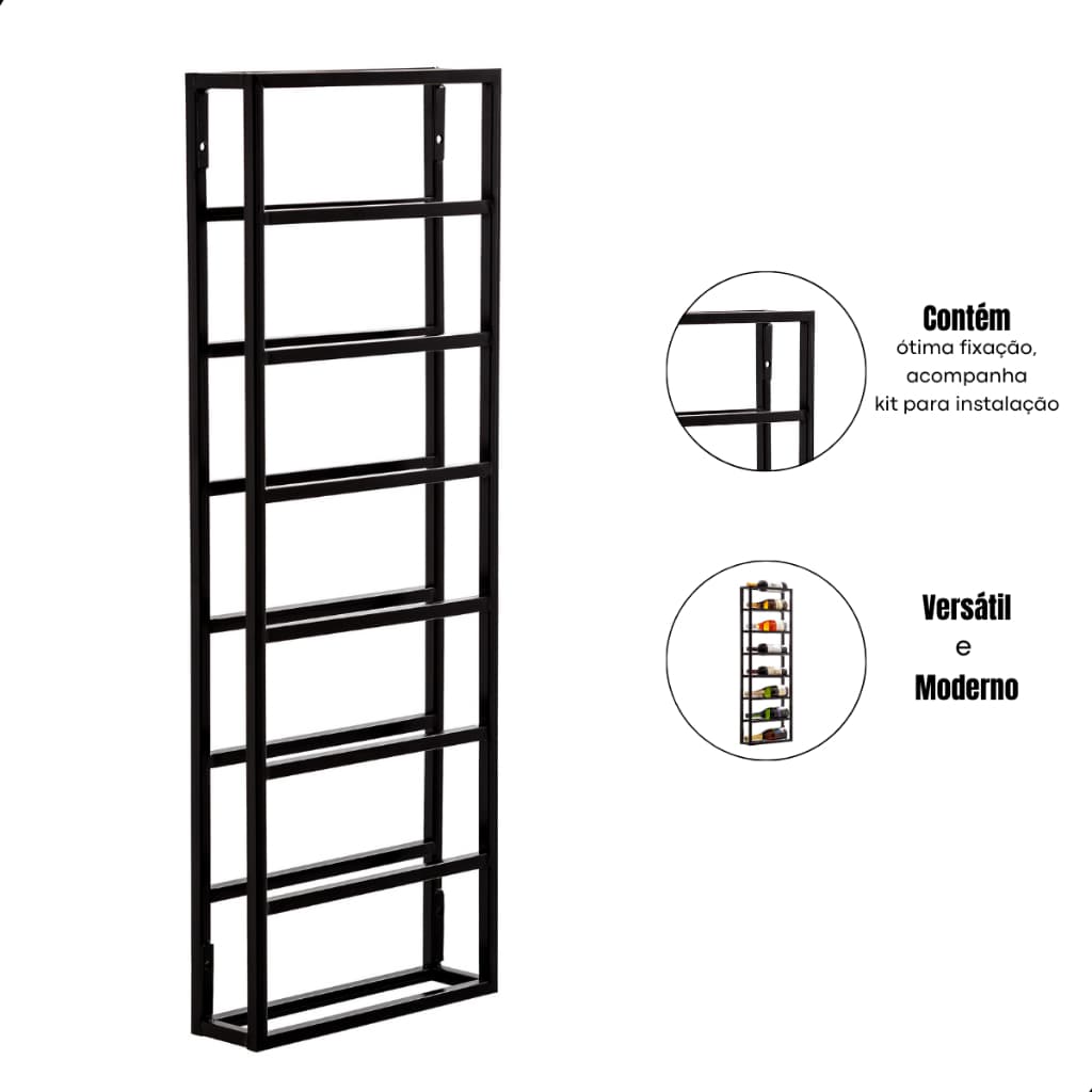 Adega Suspensa De Parede Suporte Vinho 8 Garrafas Alinhadas