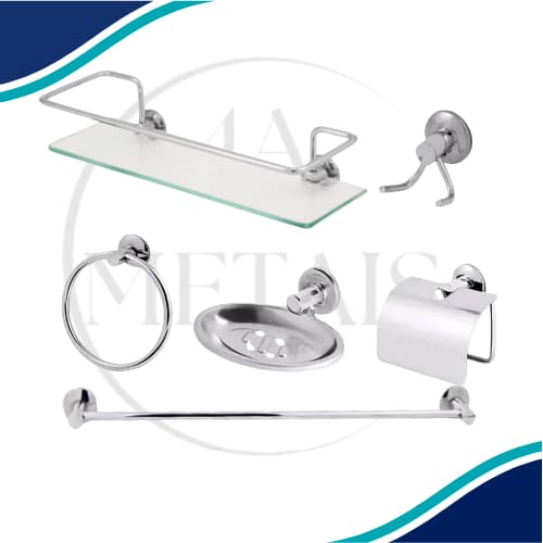 kit acessorios para banheiro 5 peças + porta shampoo prateleira de vidro reto incolor