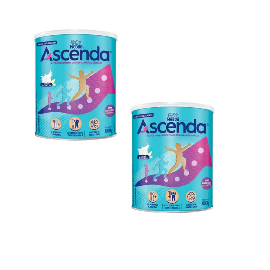 Kit c/ 2 un Fórmula Infantil Ascenda Nestlé Baunilha 3 a 10 anos 800g