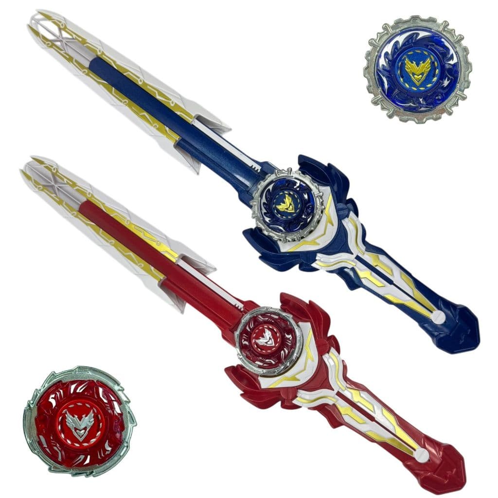 Kit Espada Lançador De Beyblades + Beyblade Brinquedos Para Criança 2 Em 1