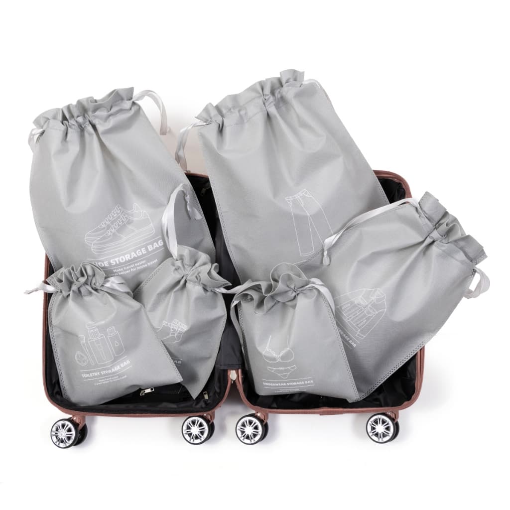 Kit 6 Organizador De Sacos Non-Woven Para Viagem Fecho De Fita Cetim ATP37