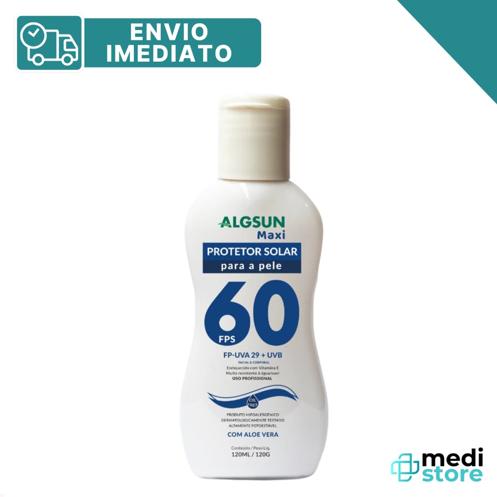Protetor Solar Alg Sun Maxi Aloe Vera - Face e Corpo FPS 60 120mL - Envio Imediato