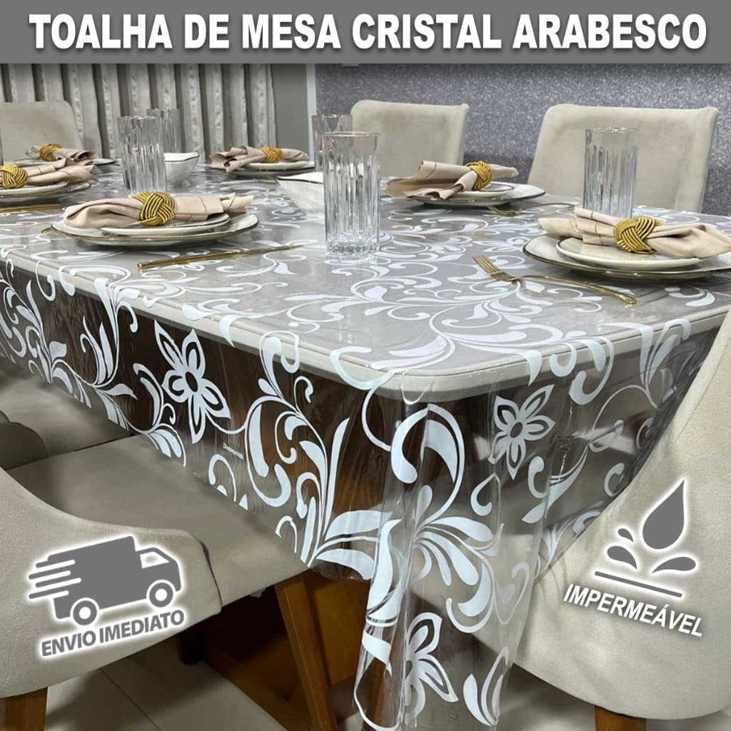 Toalha de Mesa de Plástico Cristal Transparente Arabesco Para 4 6 8 10 Lugares  Decoração Cozinha