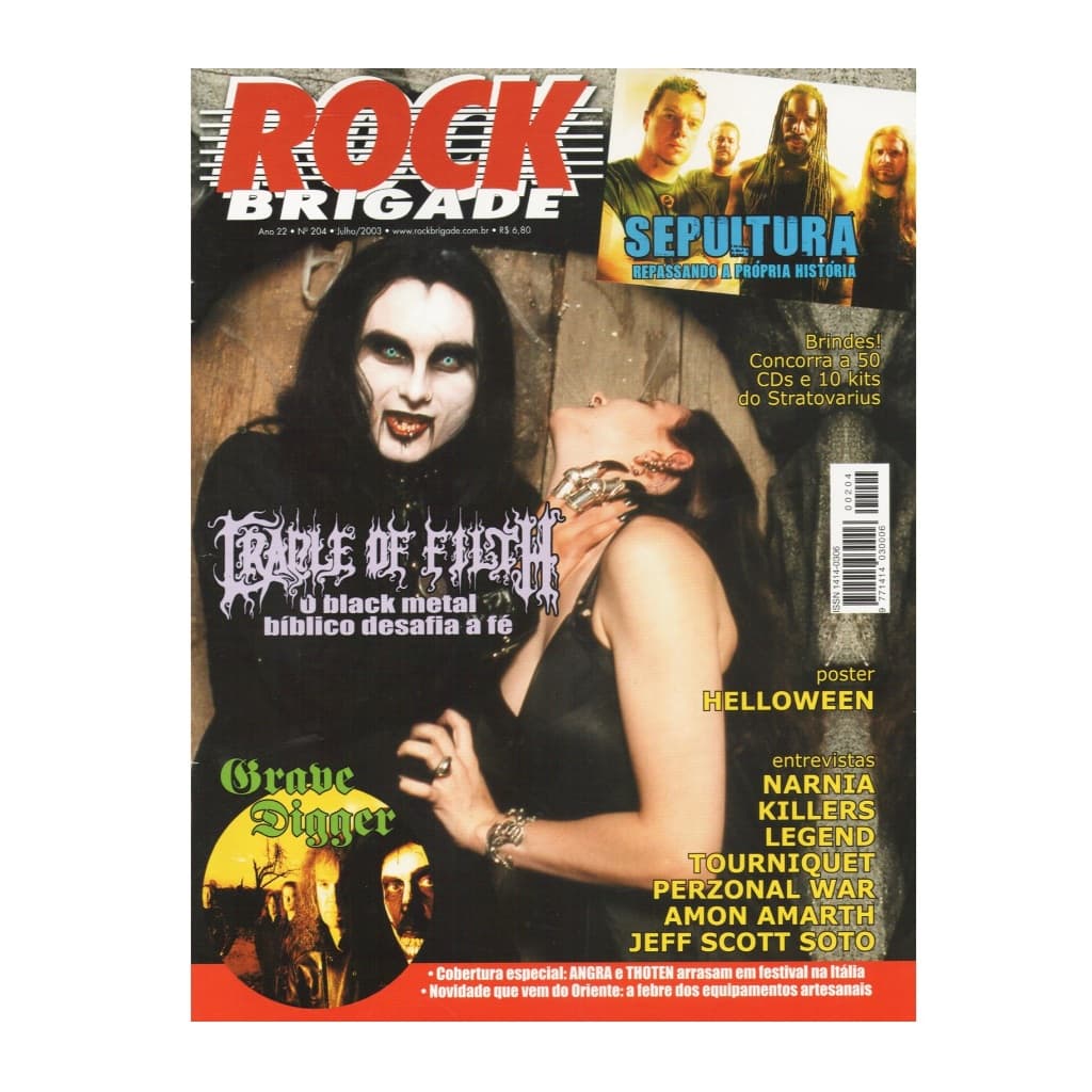 Revista Rock Brigade 204 - Cradle Of Filth Sepultura Narnia Helloween Grave Digger