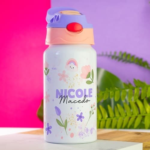 Squeeze infantil personalizado semi termico colorido bico retratil de silicone 500ml