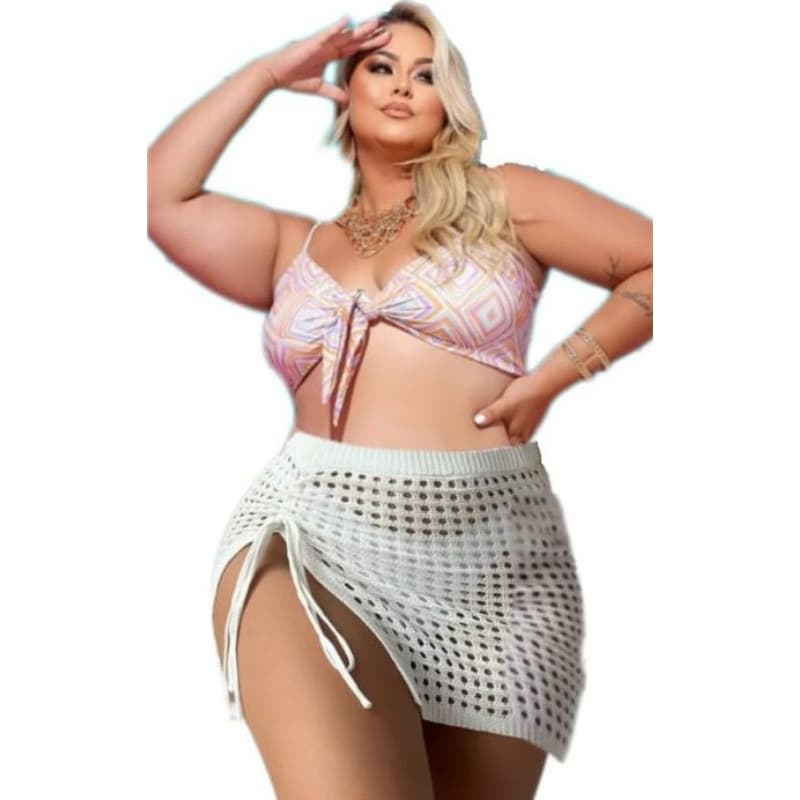 SAIA PLUS SIZE VERÃO  TRICOT  PRAIA  VAZADO CURTA ANITTA ❤️‍🩹