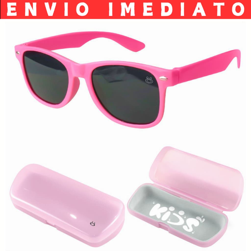 Óculos de Sol Infantil Menina Proteção UV Premium Rosa Retro + Case Vintage Resistente Criança