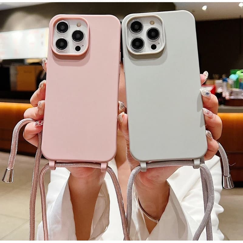 Capinha Luxo Com Cordão Para Iphone 13, 14, 15, 16 Pro e Pro Max Interior Aveludado