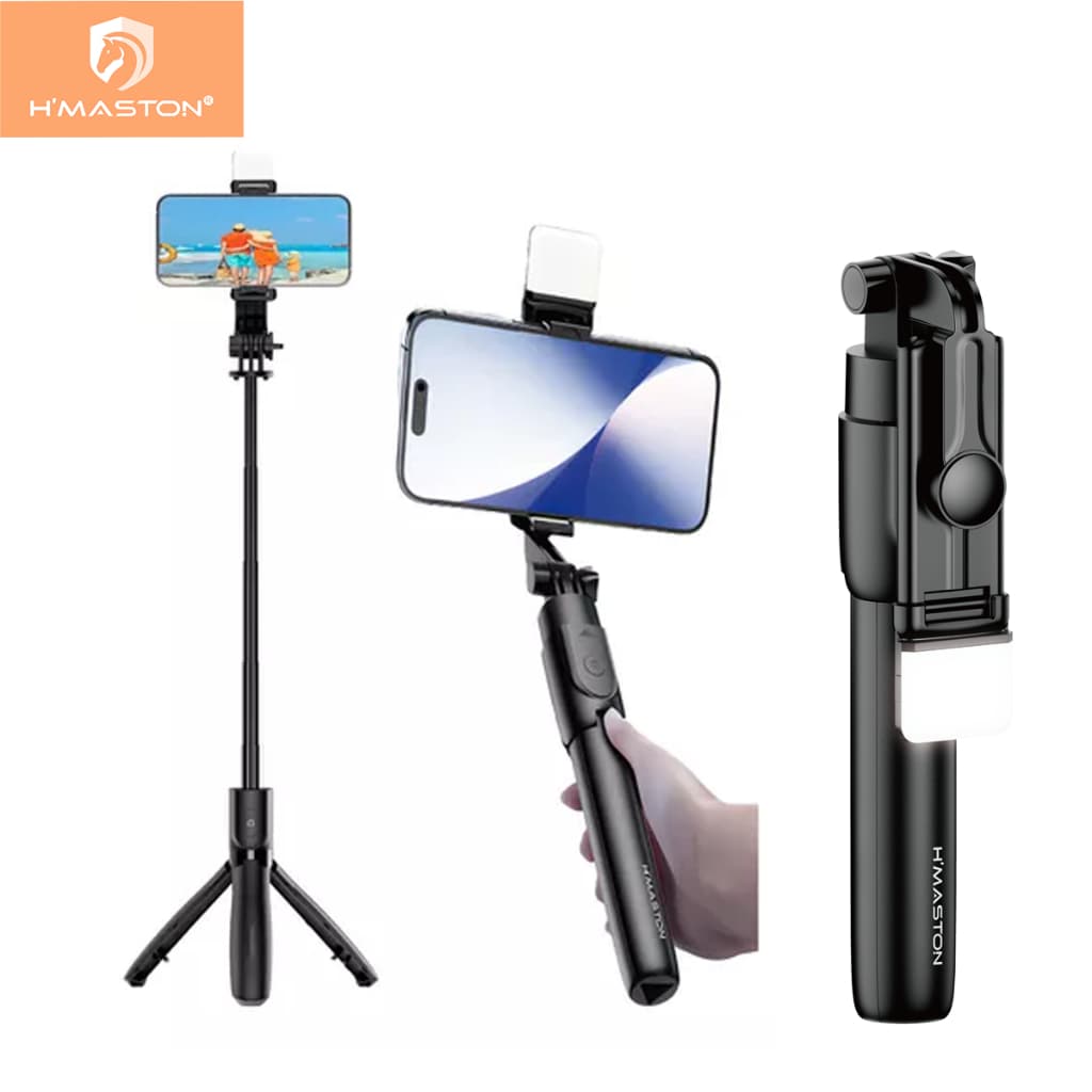 H'maston ZP-18/19/21/22 Bastão Tripé Pau De Selfie Suporte Celular Com Controle 70cm ou 100cm Com ou Sem Luz Led