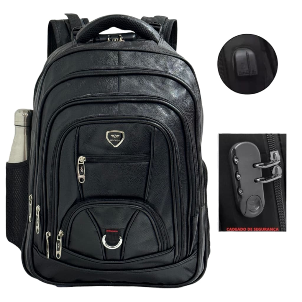 Mochila Masculina Reforçada  Couro Impermeável Notebook