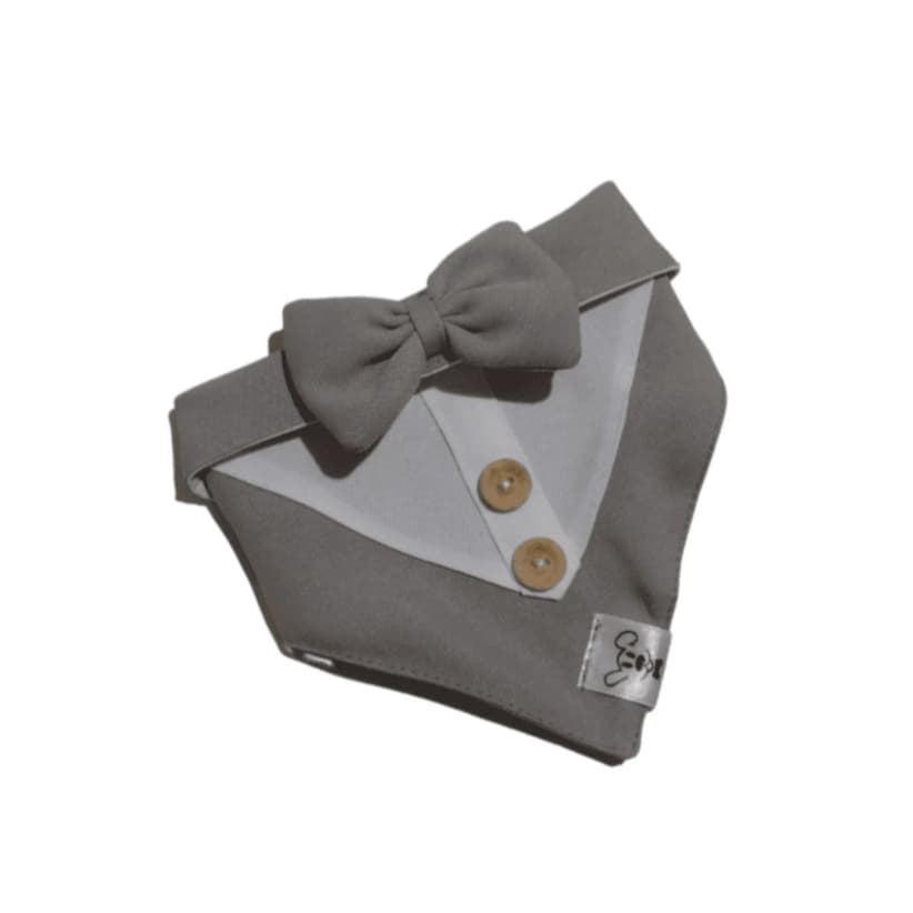 Bandana para Pet Animaliê Cinza Luxo Dupla Face com Botão de Pressão