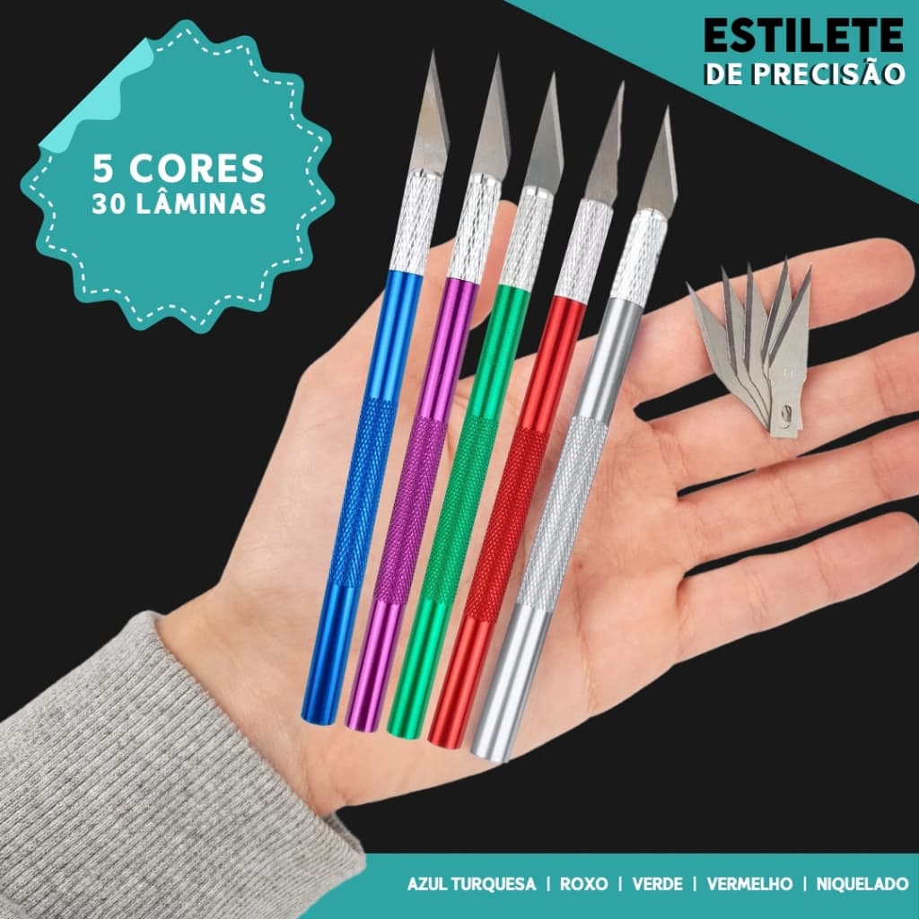 Estilete De Precisão em Alumínio Com 6 Lâminas - Várias Cores - Chai