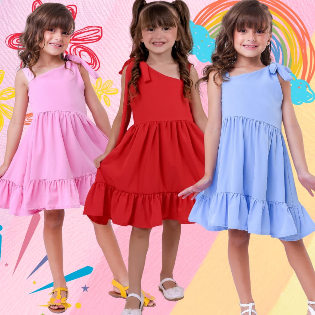 Vestido Infantil Menina Feminino na Sedinha Liso Vermelho Rodado Casual
