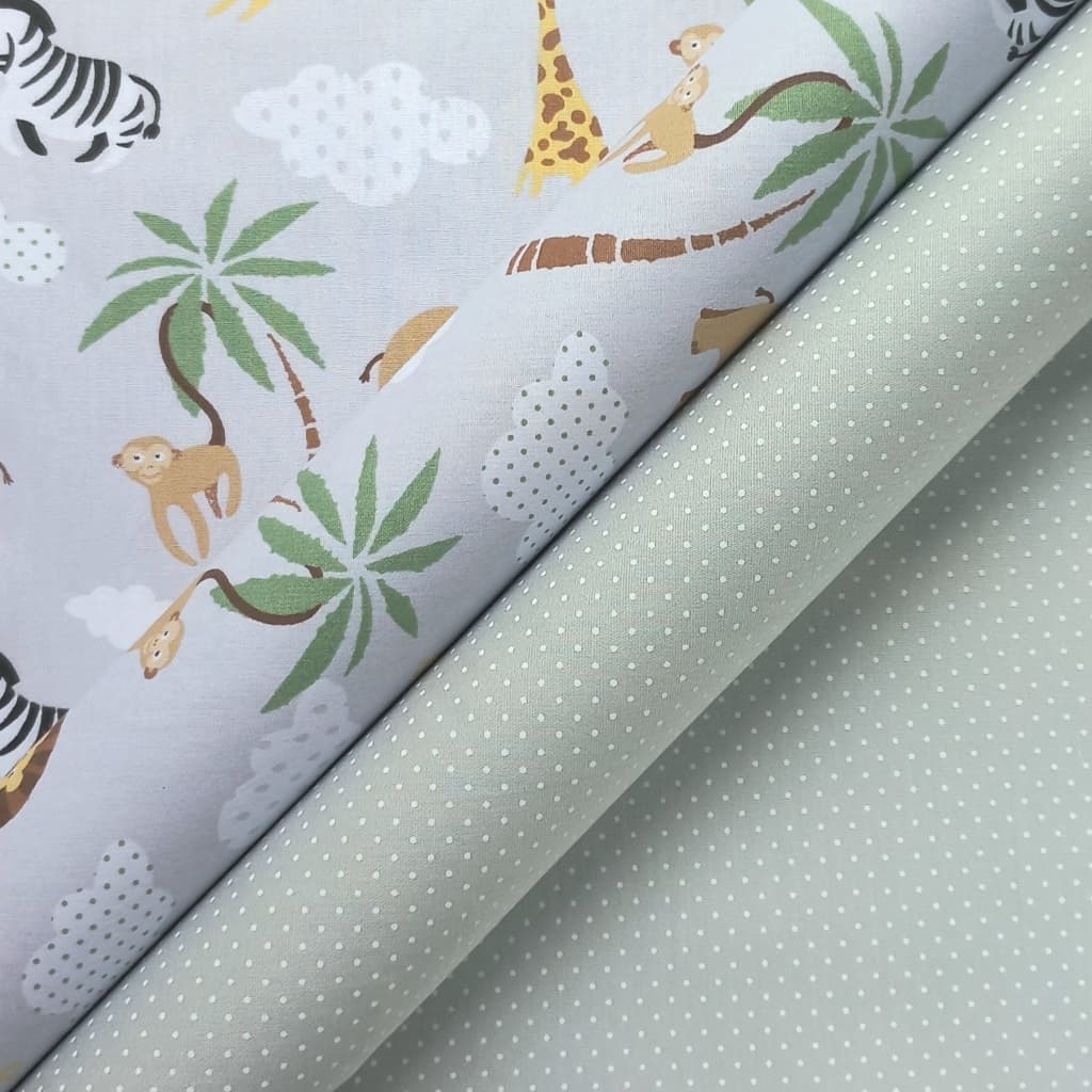 Kit Tecido Tricoline Safari Animais 0,50x1,50m Compose 2 Cortes Menino Menina Infantil