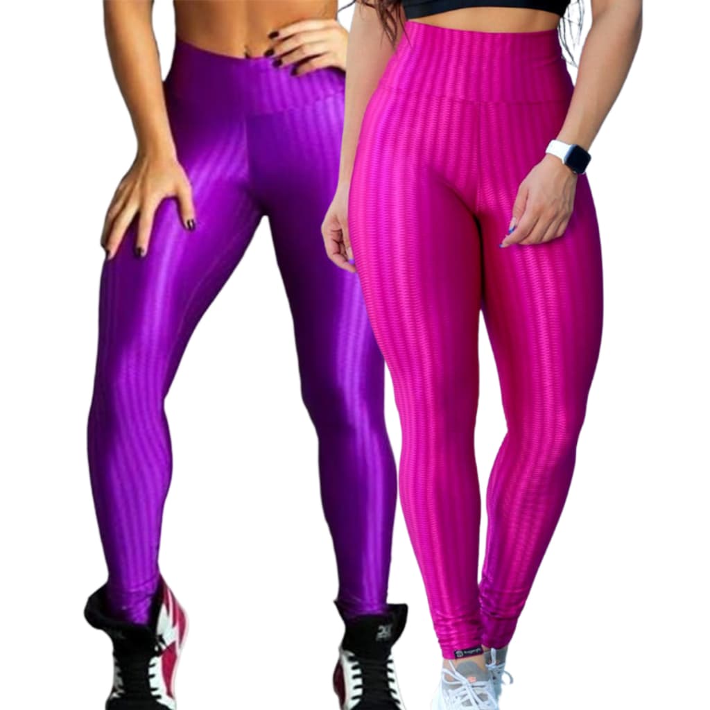 KIT 2 Legging 3D Cintura Alta Colorida Academia Confortável Fitness
