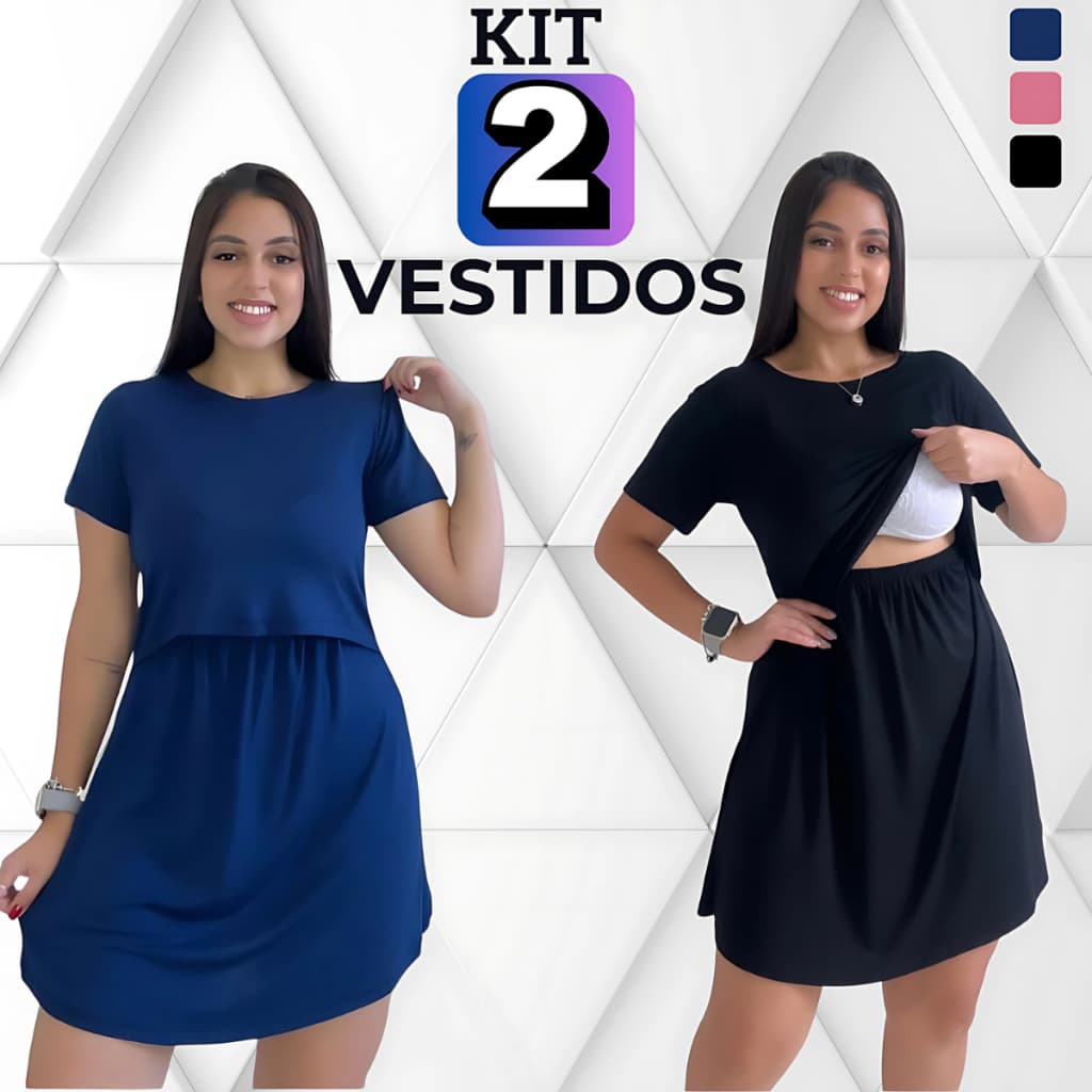 Kit 2 Vestido Amamentação Gestante Pós Parto Saida Maternidade Casual Gravida Amamentar Camisola