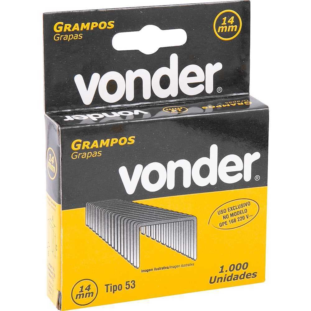 Grampo Grampeador Tapeceiro 14mm Profissional C/1000 Unidades Vonder tipo 53 GPE168