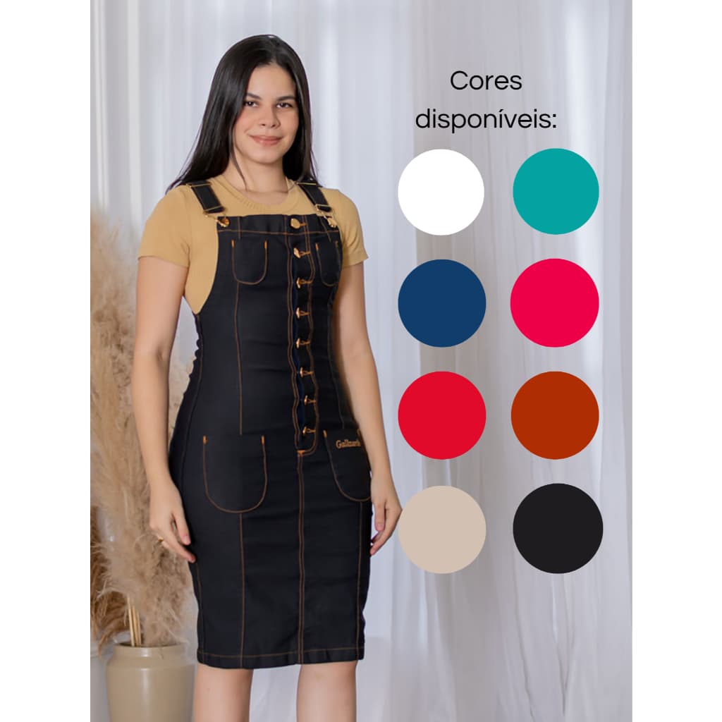 Salopete Vestido jeans com alça reguláveis e botões dourados