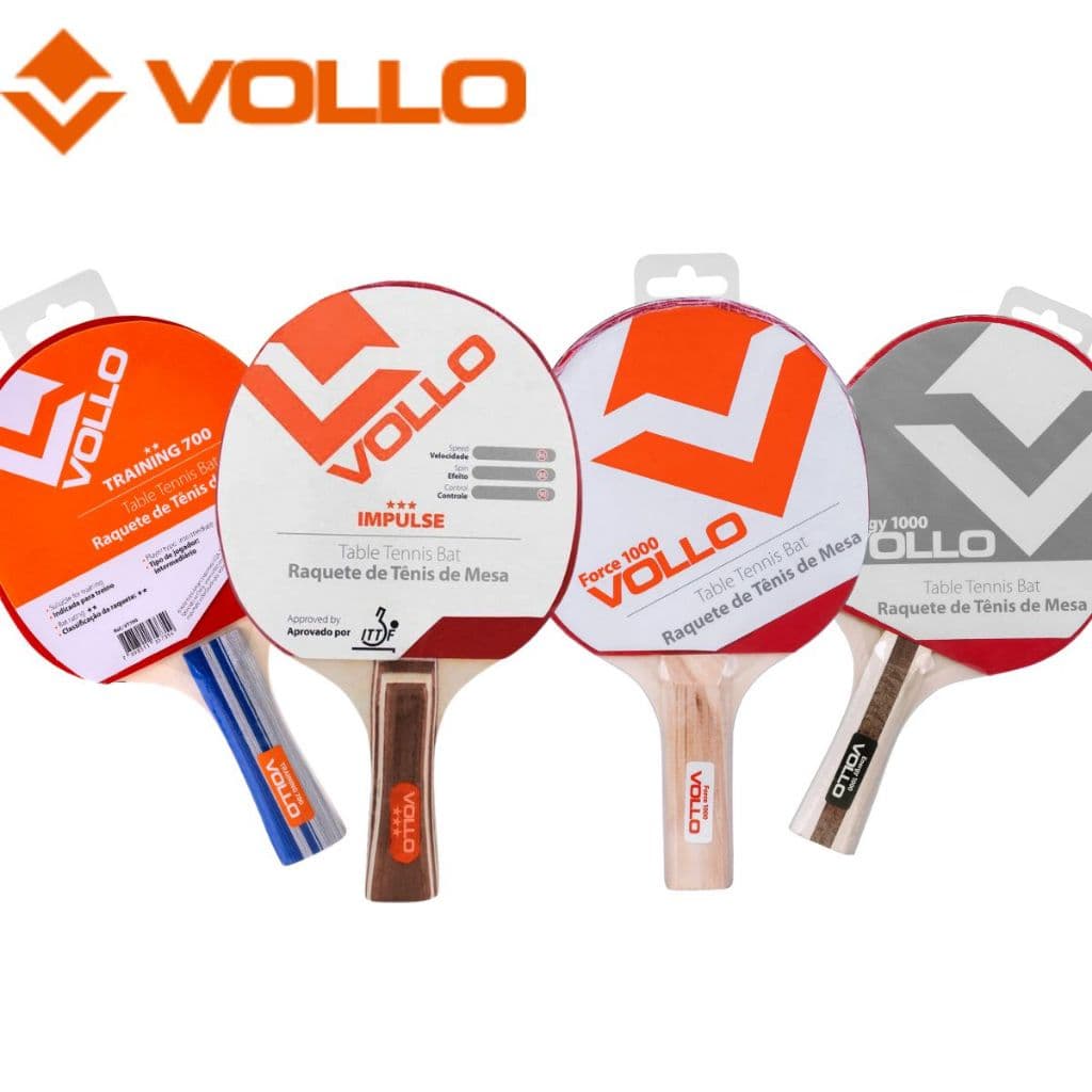 Raquete de Ping Pong Tenis de Mesa Vollo Cabo de Madeira Borracha Vermelha e Preta Treino Competição