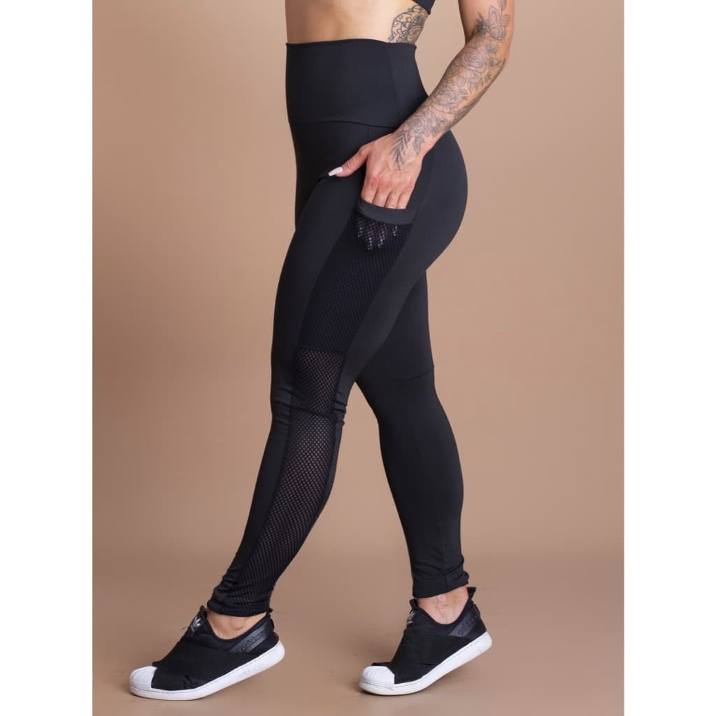 Calça Legging Cintura Alta Feminina Bolso Tela Lateral Academia Treino DRB Modas