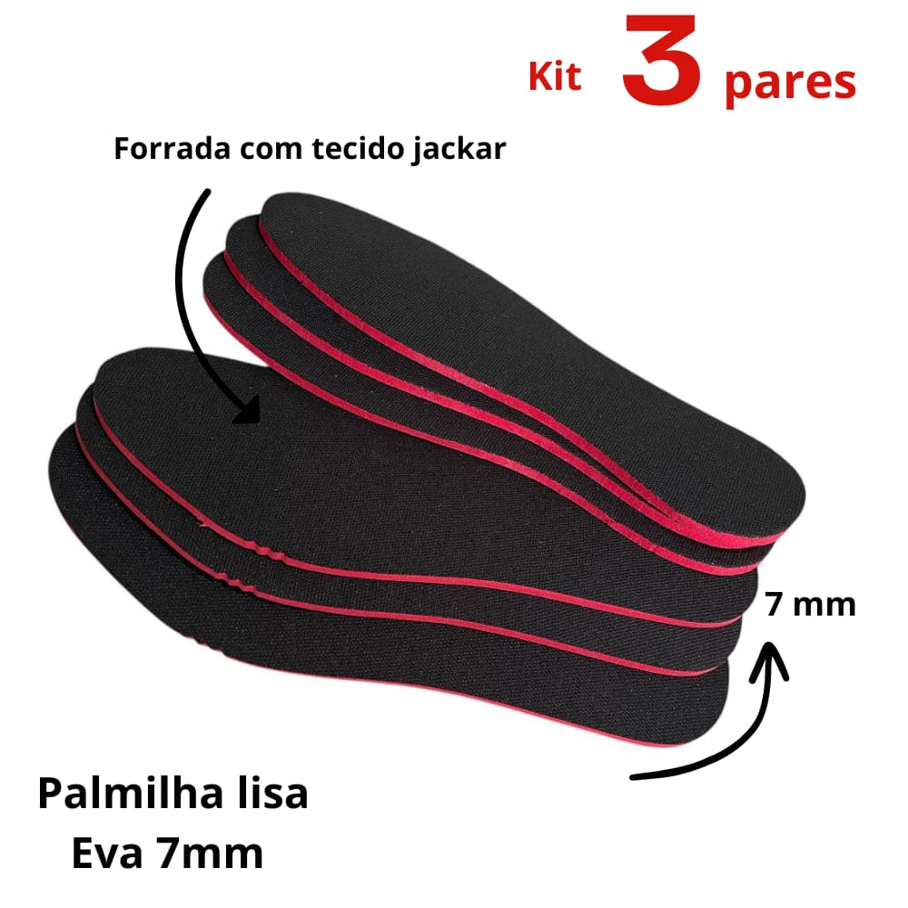 kit 3 Pares Palmilhas Lisa Tênis Feminino Masculino Sapatenis Futebol Macia Confortável Leve