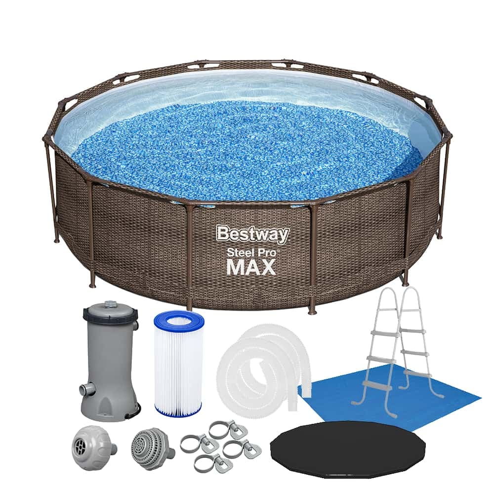 Piscina Estrutural 9150L Circular Deluxe + Escada + Bomba Filtrante + Capa + Forro Bestway