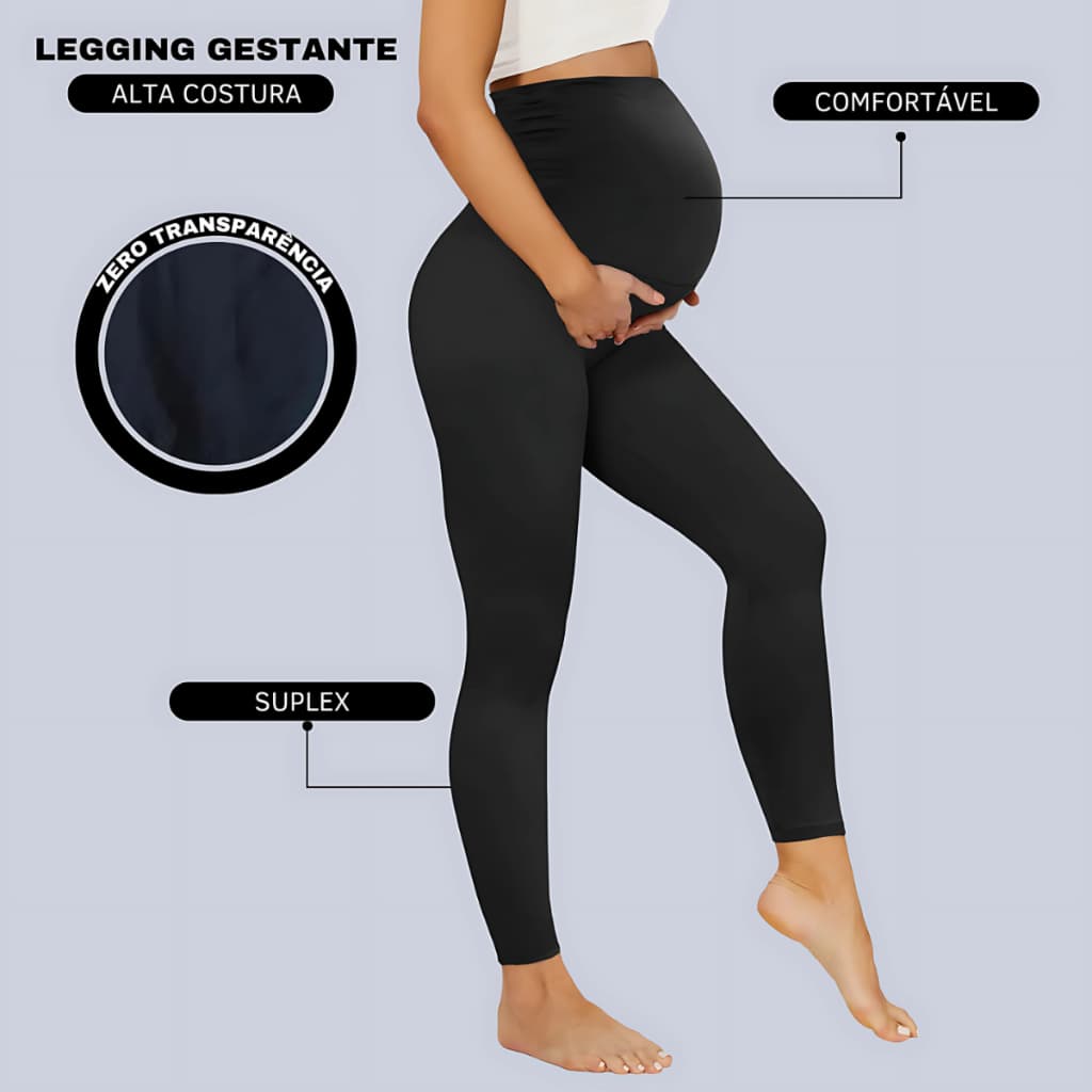 Calca Legging Para Gestante Gravida Maternidade Modelo Sem Transparência barriga cós alto