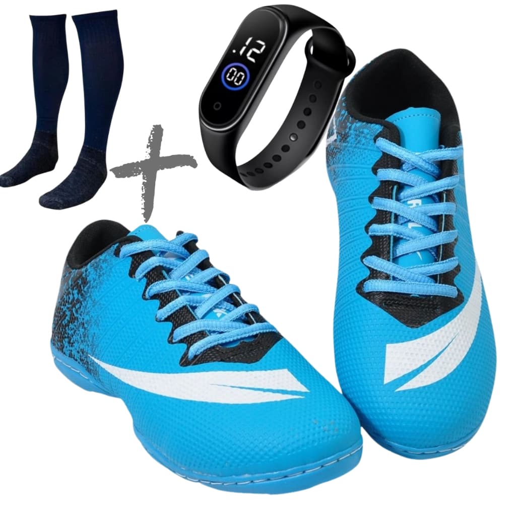 Chuteira FUTSAL Quadra Adulto Infantil  com MEIÃO  RELOGIO Colada e Costurada Promoção