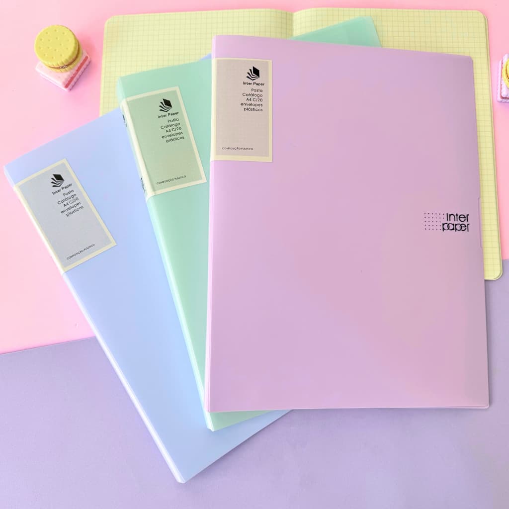 Pasta Catálogo A4 Pastel com 20/40 Envelopes de Plástico - Pasta Organizadora